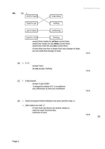 YEAR 7 MATTER, EARTH AND REACTIONS UNITS -  MINI ASSESSMENT HIGHER AND FOUNDATION WITH MARK SCHEMES