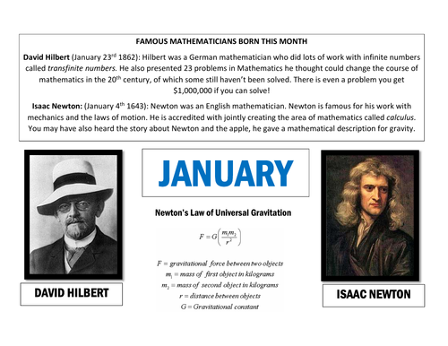 Maths Calendar - January