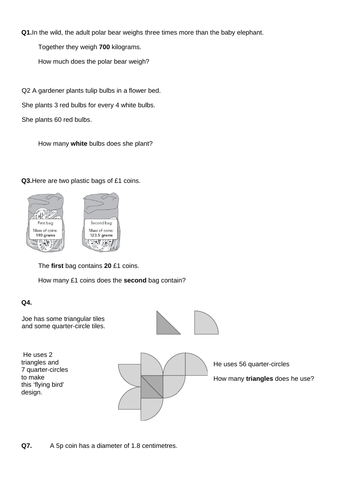 Year 6 SATS Bar Model Style Questions Level 5 (Ratio and Proportion)