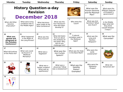 2018 GCSE History Advent Calendar AQA EDEXCEL 9-1