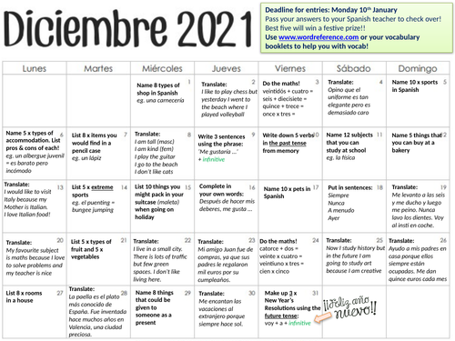 GCSE Spanish Revision Advent Calendar 2021
