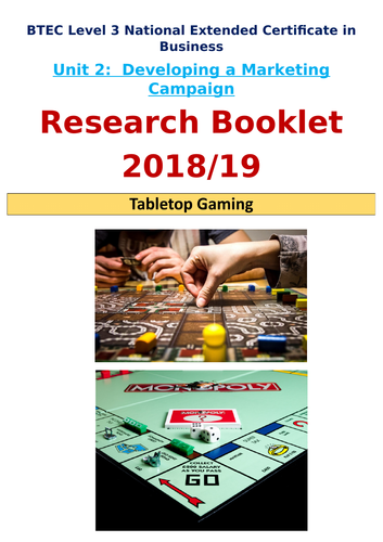 *NEW* BTEC Level 3 Business: Unit 2-  Marketing Campaign Exam: Tabletop Gaming Research Booklet