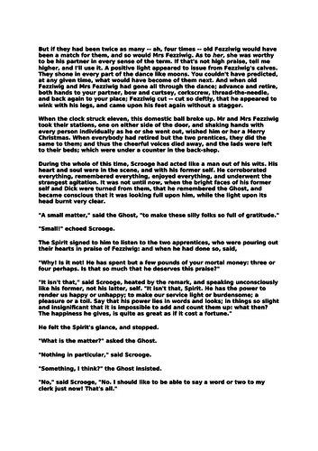 End of term assessment support sheet A Christmas Carol Fezziwig Kindness and charity AQA 9-1 2017