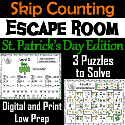 Skip Counting by 2, 3, 4, 5, 10 Game St. Patrick's Day Escape Room Math Activity