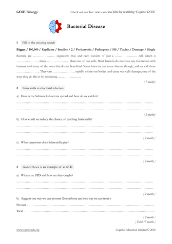 GCSE Biology (9-1) - Bacterial Disease - Worksheet & Video
