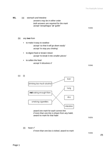 YEAR 8 BIOLOGY UNITS AQA ACTIVATE SOW  MINI ASSESSMENT HIGHER AND FOUNDATION WITH MARK SCHEMES