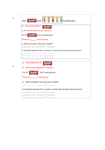 White Rose Hub year 3 dividing by 3 - resources