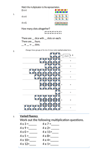 white rose hub year 3 resources 4 times table