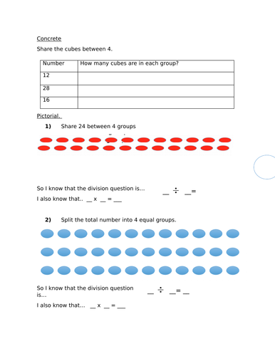 Mastery approach year 3 dividing by 4.