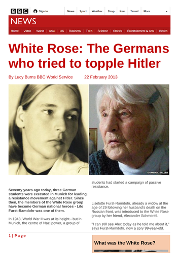 Magazine article-White Rose: The Germans who tried to topple Hitler
