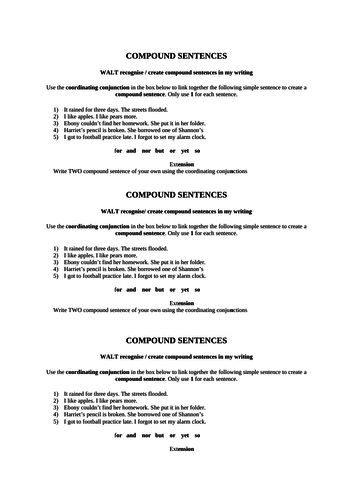 Compound sentence whole lesson Powerpoint and resources