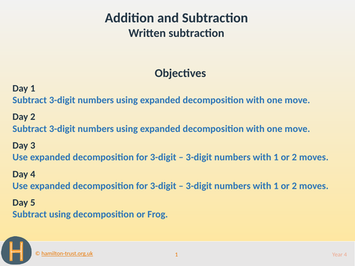 Teaching Presentation: Written subtraction (Year 4 Addition and Subtraction)