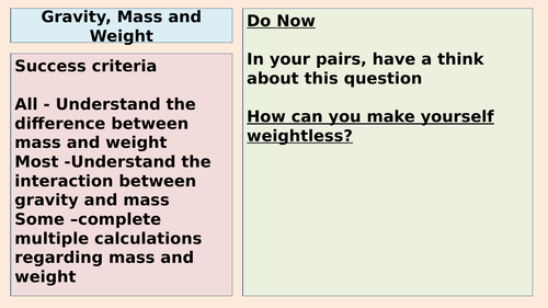 AQA Gravity, Mass and Weight