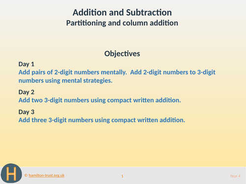 Partitioning and column addition - Teaching Presentation - Year 4