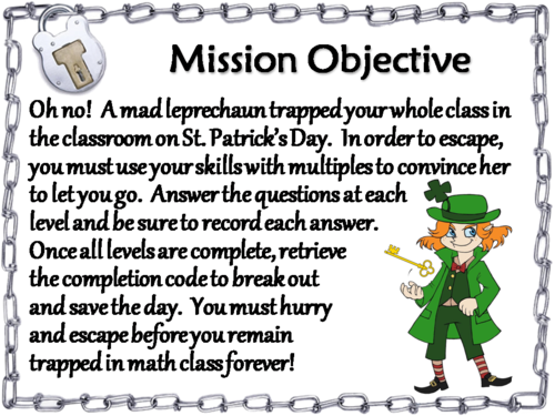 St. Patrick's Day Escape Room Math: Least Common Multiple 4th 5th 6th 7th Grade