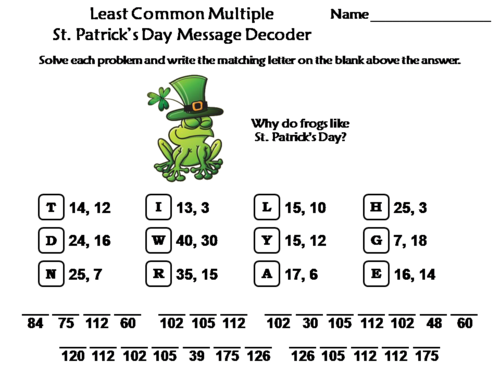 Least Common Multiple St. Patrick's Day Math Activity: Message Decoder