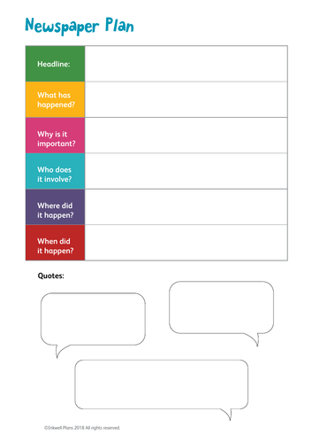 Newspaper Report Templates Teaching Resources