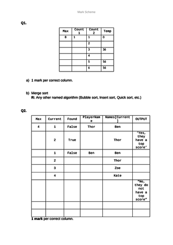 Trace Tables - AQA GCSE Computer Science