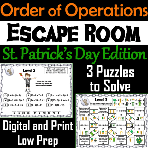 St. Patrick's Day Escape Room Math: Order of Operations (4th 5th 6th 7th Grade)