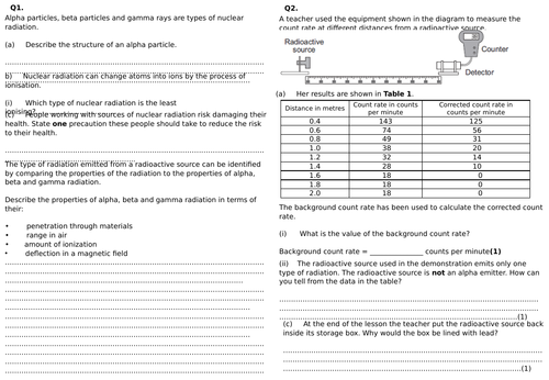 AQA Radiation Types and their Uses (2 lessons)