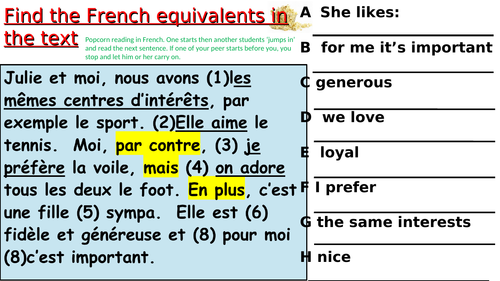 Find the equivalents in the extract /Reading task freebie