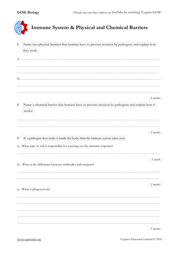 GCSE Biology (9-1) - Immune System & Defences Against Pathogens  - Worksheet & Video