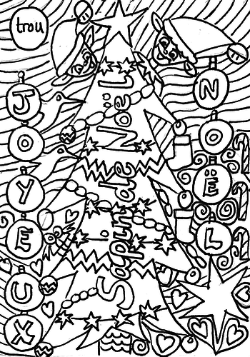 French Doodle Christmas Colouring
