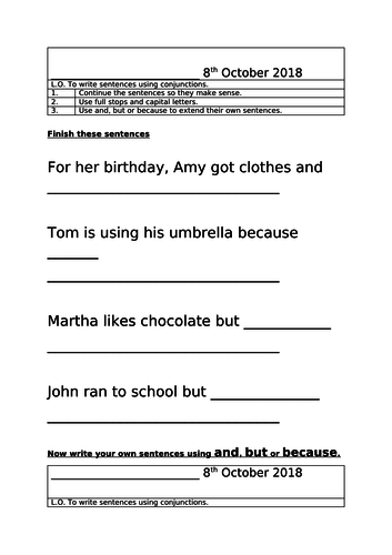 Conjunctions Worksheet