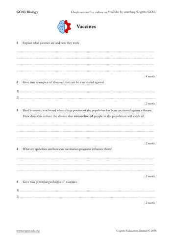 GCSE Biology (9-1) - Vaccines - Worksheet