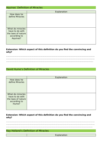 DOUBLE LESSON DEFINITION MIRACLES HUME SWINBURNE HOLLAND AQUINAS AQA ...