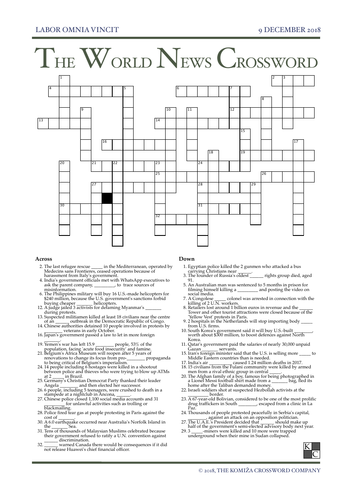 The World News Crossword - December 9th, 2018