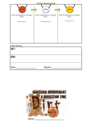 Simplifying Algebraic Expressions, Sprint Assessment, AFL, Dirt