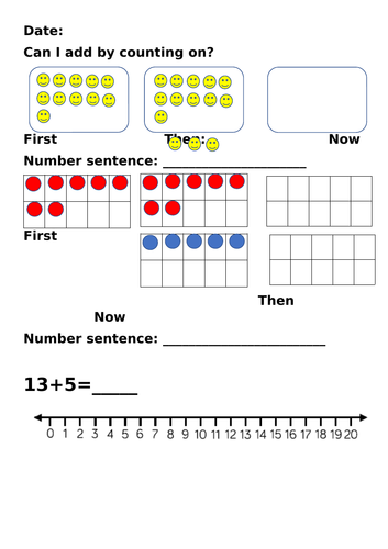 Add by counting on worksheet and homework year 1