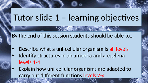 Uni-cellular organisms Activate AQA KS3 year 7, lesson 8.2.5 suitable for non-specialists