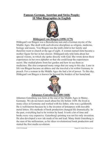 Famous German Speaking People: 10 Mini Biographies (English Version)