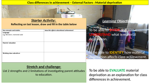 External Factors affecting class achievement: Material Deprivation