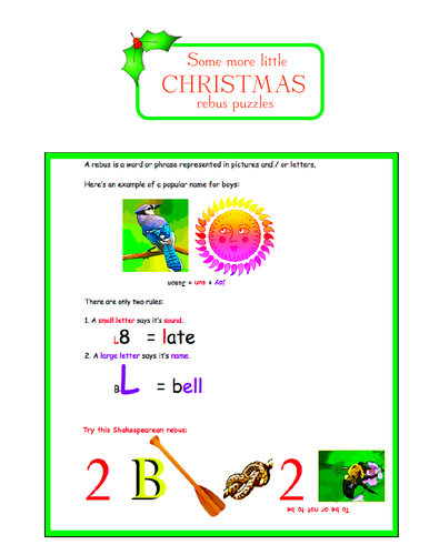 Some More Little Christmas Rebus Puzzles Teaching Resources