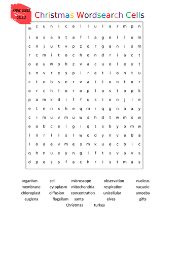 Cells Christmas Wordsearch - Answers included