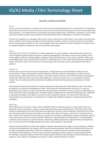 General Media Terms Reference Sheet