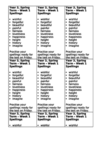 Year 3, No Nonsense Spelling List - Spring, Week 1