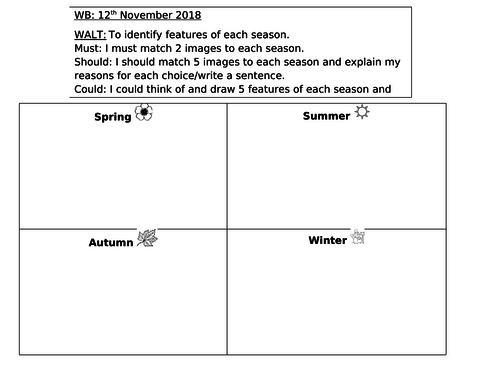 4 Seasons Sorting Worksheet
