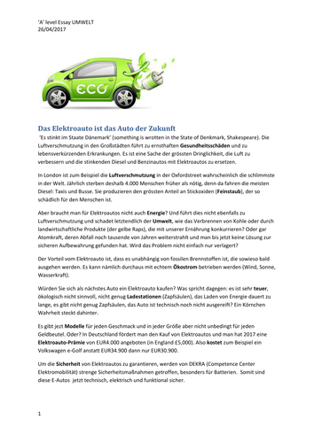 A2 German Umwelt - das Elektroauto