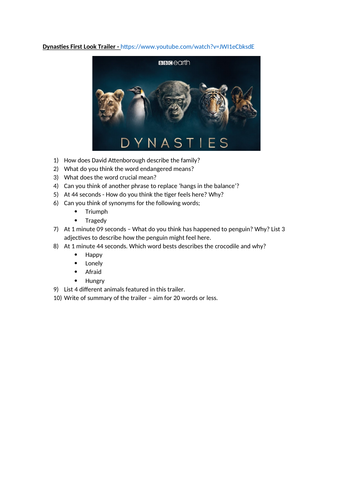 BBC Dynasties KS2 (Years 3 - 6) Whole Class Reading Comprehension Pack - 7 lessons
