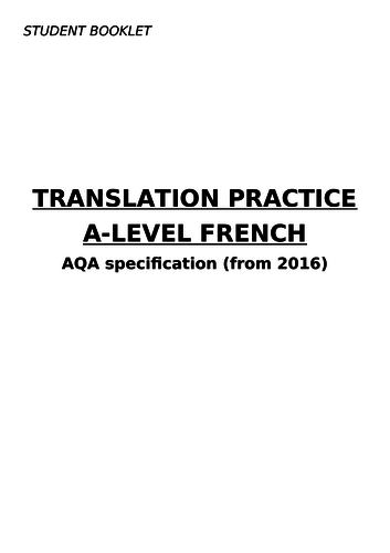 AQA A Level French year 2 Translation booklet