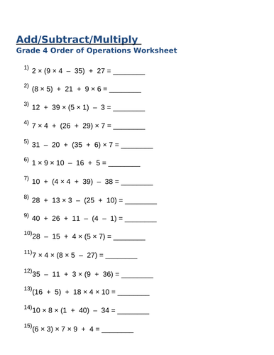 Order of operations  grade 4