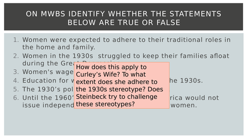 Curley's Wife and women in 1930s America