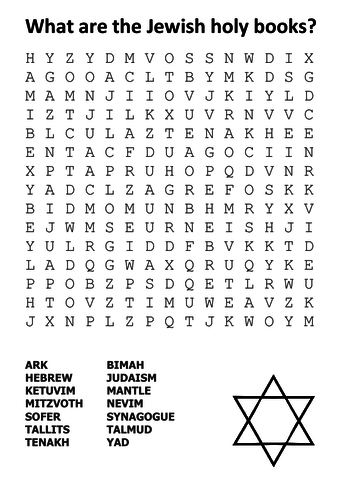 What are the Jewish holy books Word Search | Teaching Resources