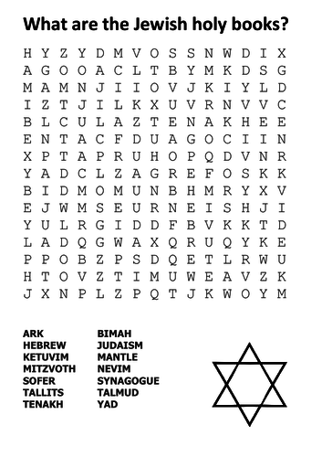 What are the Jewish holy books Word Search