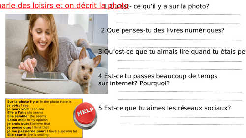 Qu'est-ce qu'il y a sur la photo/ Talking about leisure/hobbies/Add this slide to your lesson