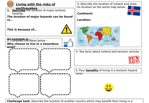 Living near a tectonic hazard - differentiated tasks